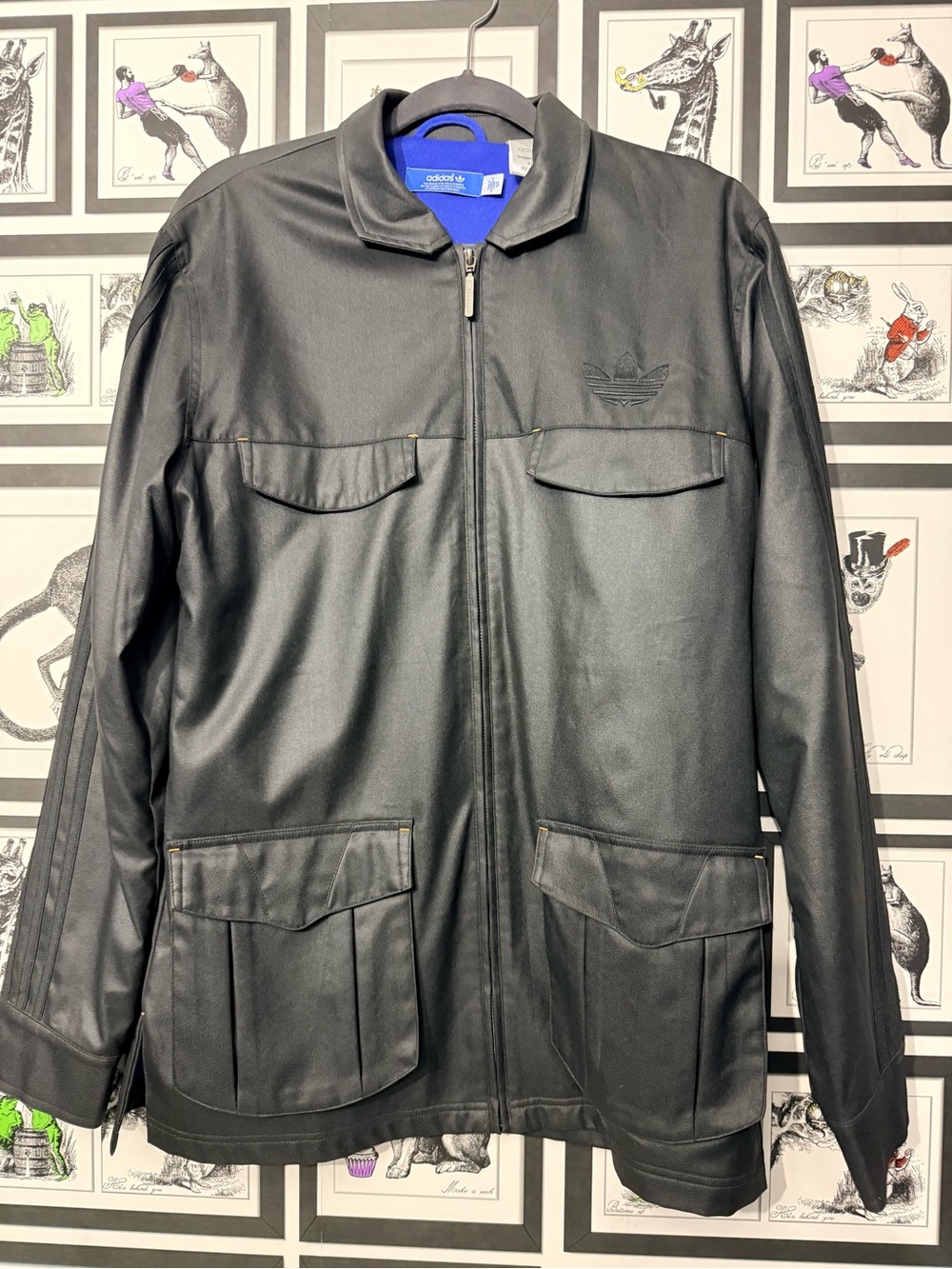 adidas Black Military Field Jacket with leather-Look Finish